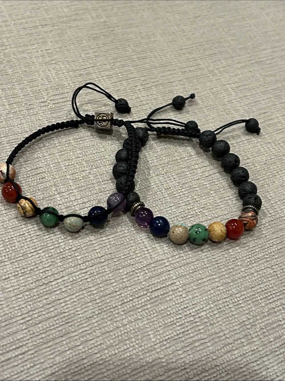 Adjustable Black Cord Chakra stone Bead Bracelet Set